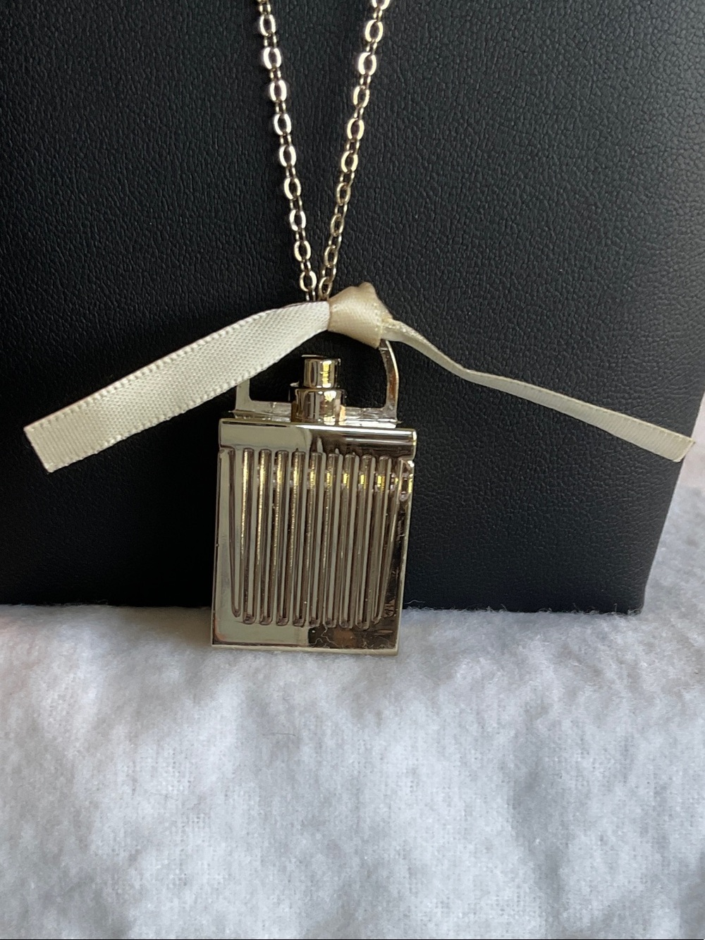 Chloe Gold Perfume Bottle Pendant Necklace with Ribbon Accent - Picture 2 of 5